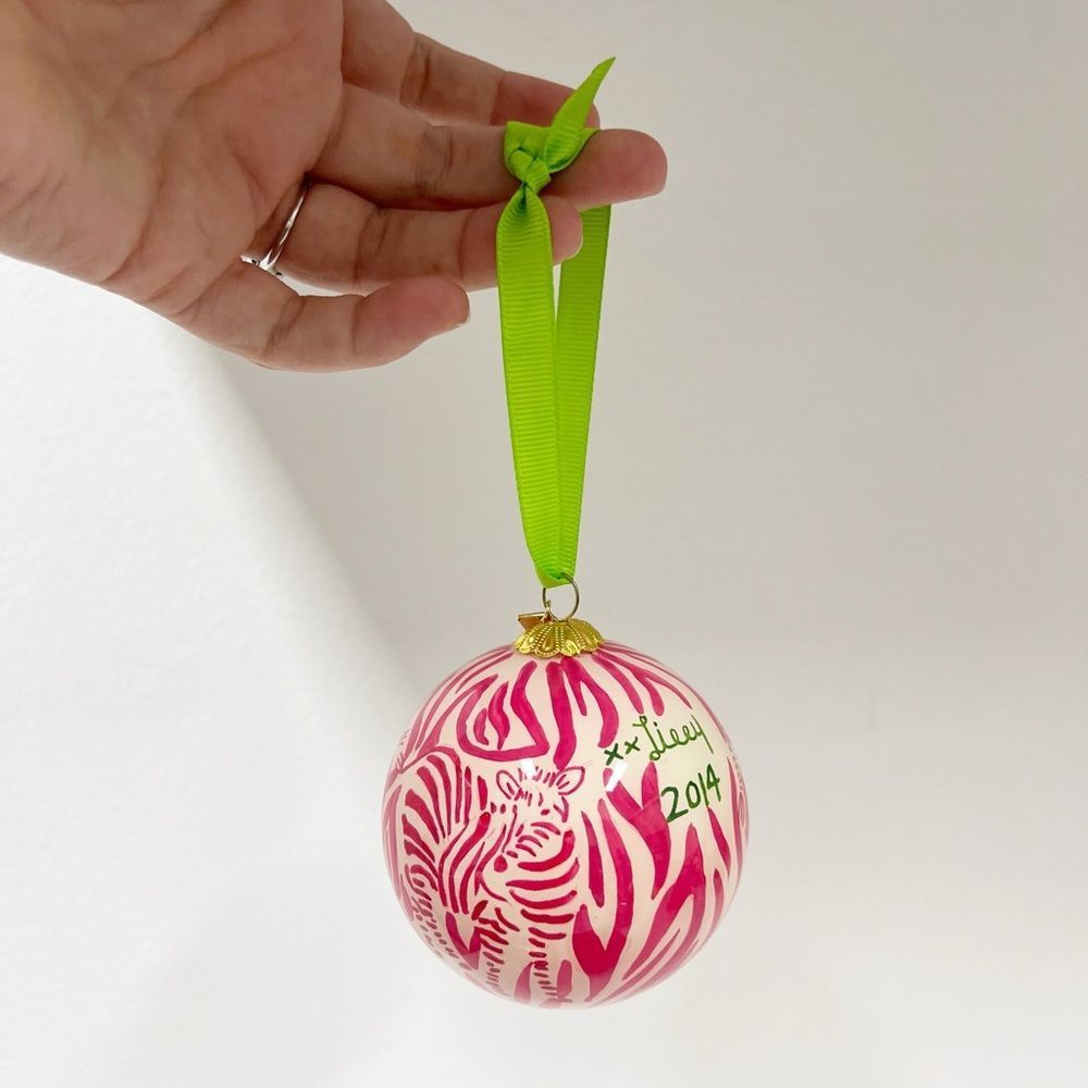 Lilly Pulitzer 2014 I’m Game Capri Pink Zebra Glass Christmas Ornament